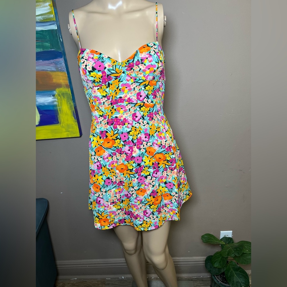NWT For Love and Lemons Deena Floral Mini Dress Orange Pink Size XS - Picture 4 of 15